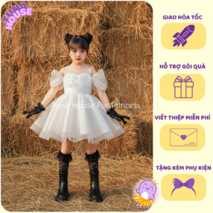 [𝐇𝐎̉𝐀 𝐓𝐎̂́𝐂] [Sẵn 9-50kg] Váy đầm xoè công chúa thiết kế cho bé gái trễ vai kết hạt - Tuna House For Princess
