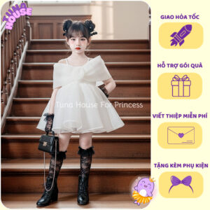 [𝐇𝐎̉𝐀 𝐓𝐎̂́𝐂][Sẵn 7-50kg] Váy đầm xoè công chúa thiết kế cho bé gái tay ngang trễ vai bồng bềnh - Tuna House For Princess