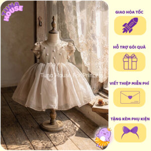 [𝐇𝐎̉𝐀 𝐓𝐎̂́𝐂][Sẵn 7-50kg] Váy đầm xoè công chúa thiết kế cho bé gái đính hạt màu Nâu lạ tôn da - Tuna House For Princess