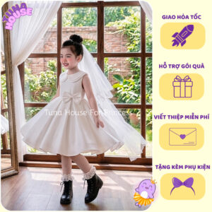 [𝐇𝐎̉𝐀 𝐓𝐎̂́𝐂] [Sẵn 7-40kg] Váy đầm xoè công chúa thiết kế cho bé gái cổ sen sát nách xinh xắn - Tuna House For Princess