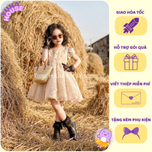 [𝐇𝐎̉𝐀 𝐓𝐎̂́𝐂] [Sẵn 7-50kg] Váy đầm xoè công chúa thiết kế cho bé gái kết hạt nâu tây sang chảnh- Tuna House For Princess
