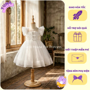 [𝐇𝐎̉𝐀 𝐓𝐎̂́𝐂] [Sẵn 10-50kg] Váy đầm xoè công chúa thiết kế cho bé gái kết hạt trắng tay xòe cute- Tuna House For Princess