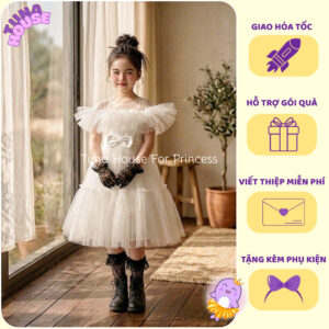 [𝐇𝐎̉𝐀 𝐓𝐎̂́𝐂][Sẵn size 10-50kg] Váy đầm xoè công chúa thiết kế cho bé gái tay bèo mây trắng - Tuna House For Princess