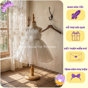 [𝐇𝐎̉𝐀 𝐓𝐎̂́𝐂][Sẵn 7-50kg] Váy đầm xoè công chúa thiết kế cho bé gái  trễ vai bồng bềnh - Tuna House For Princess