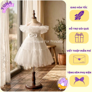 [𝐇𝐎̉𝐀 𝐓𝐎̂́𝐂][Sẵn size 10-50kg] Váy đầm xoè công chúa thiết kế cho bé gái bèo vai mây bồng bềnh - Tuna House For Princess
