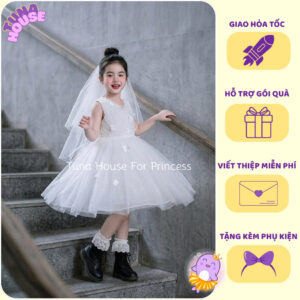 [𝐇𝐎̉𝐀 𝐓𝐎̂́𝐂] [Sẵn 7-40kg] Váy đầm xoè công chúa thiết kế cho bé gái đính hoa trong suốt cute  - Tuna House For Princess