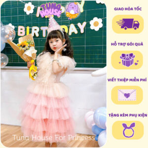 [𝐇𝐎̉𝐀 𝐓𝐎̂́𝐂] [Sẵn 9-40kg] Váy đầm xoè công chúa thiết kế cho bé gái Sara cánh tiên bồng bềnh - Tuna House For Princess